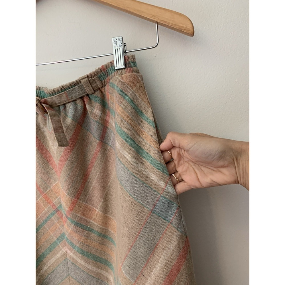 VTG Summit Plaid Skirt A-Line Midi Light Academia Prep Heritage Wool Pastel - Picture 3 of 9